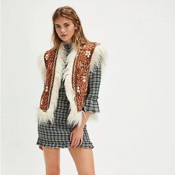 Free People Autumn Chill Plaid Mod Cotton Mini Dress in Light Sage - Picture 3 of 5